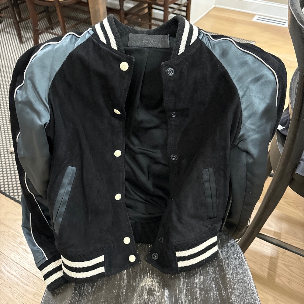 Allsaints Suede and satin bomber jacket